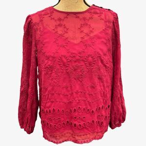 J. Crew Embroidered Blouse Burgundy Red Two Pieces Relaxed Fit Size Small